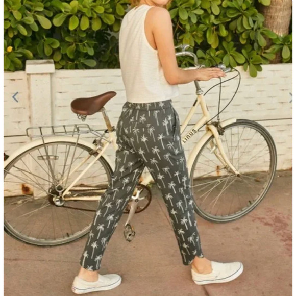 MARINE LAYER Allison Palm Print Pants Gray with White Palm Print Size XL - Picture 1 of 7